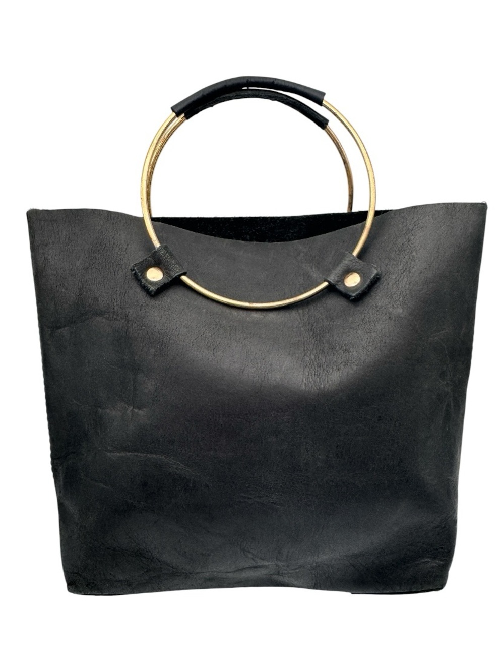 Tribe Alive Tote Bag Womens Large Black Gold Ring Handles Minimalist